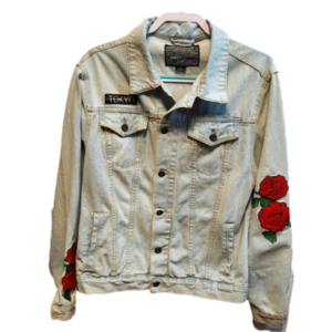 Brooklyn Cloth Tokyo light blue wash denim rose embroidered jeans jacket sz L